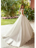 Cap Sleeves Ivory Lace Satin Royal Wedding Dress With Pockets